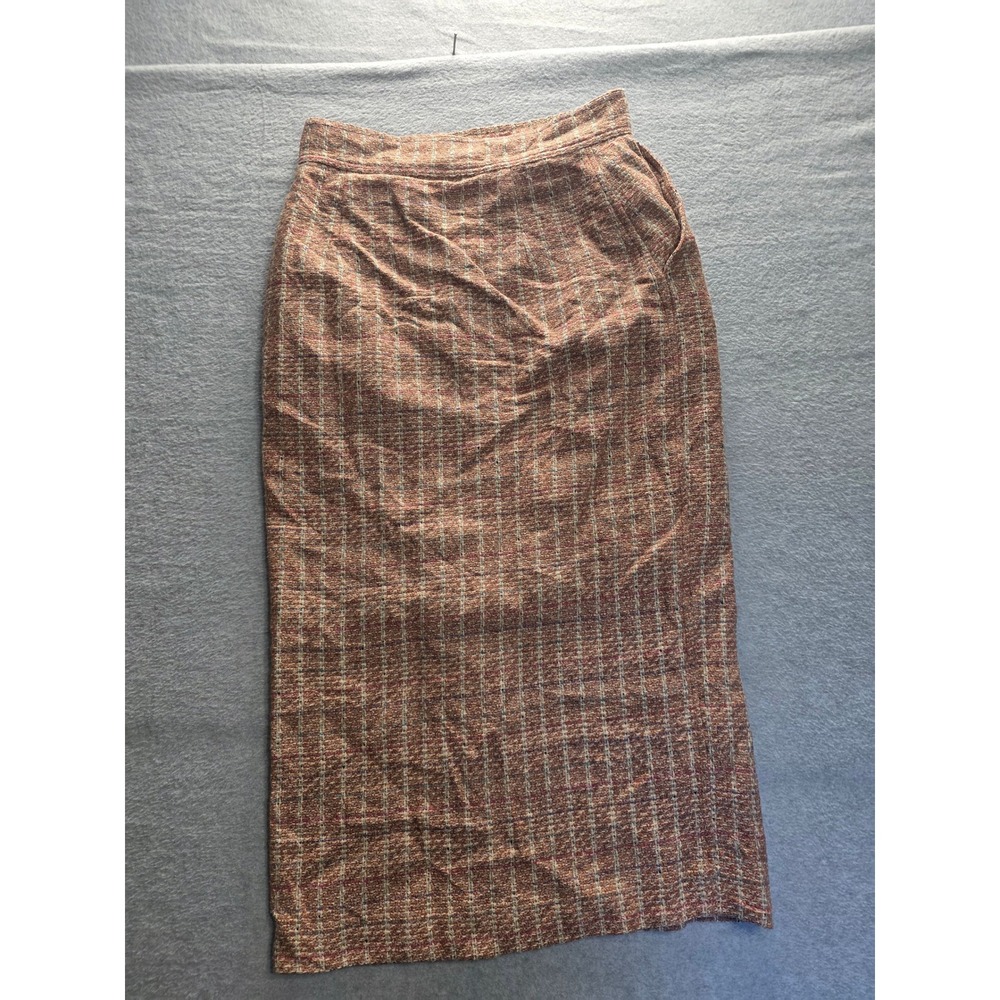 Genesis Made in Italy Vintage Tweed Plaid Midi Skirt Brown Tan Size 9/10‎